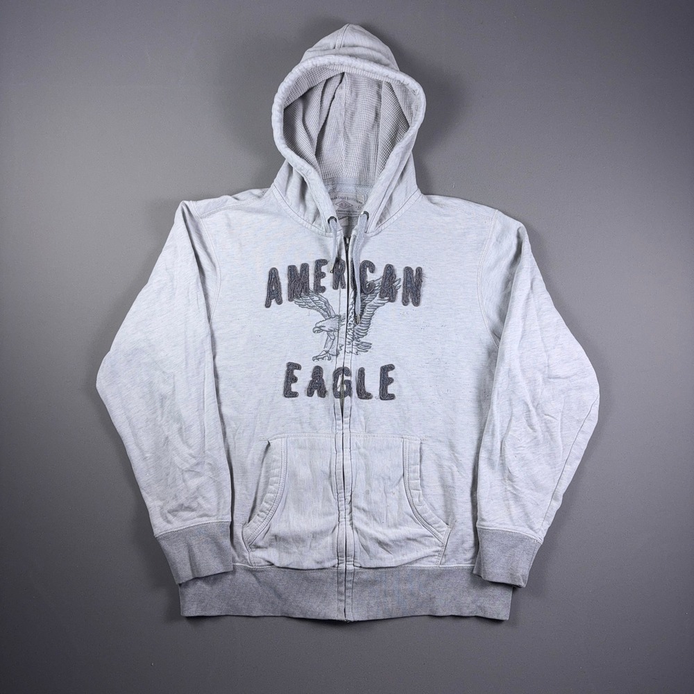 Vintage American Eagle Full Zip Hoodie Gray Eagle Graphic Sweatshirt XXL